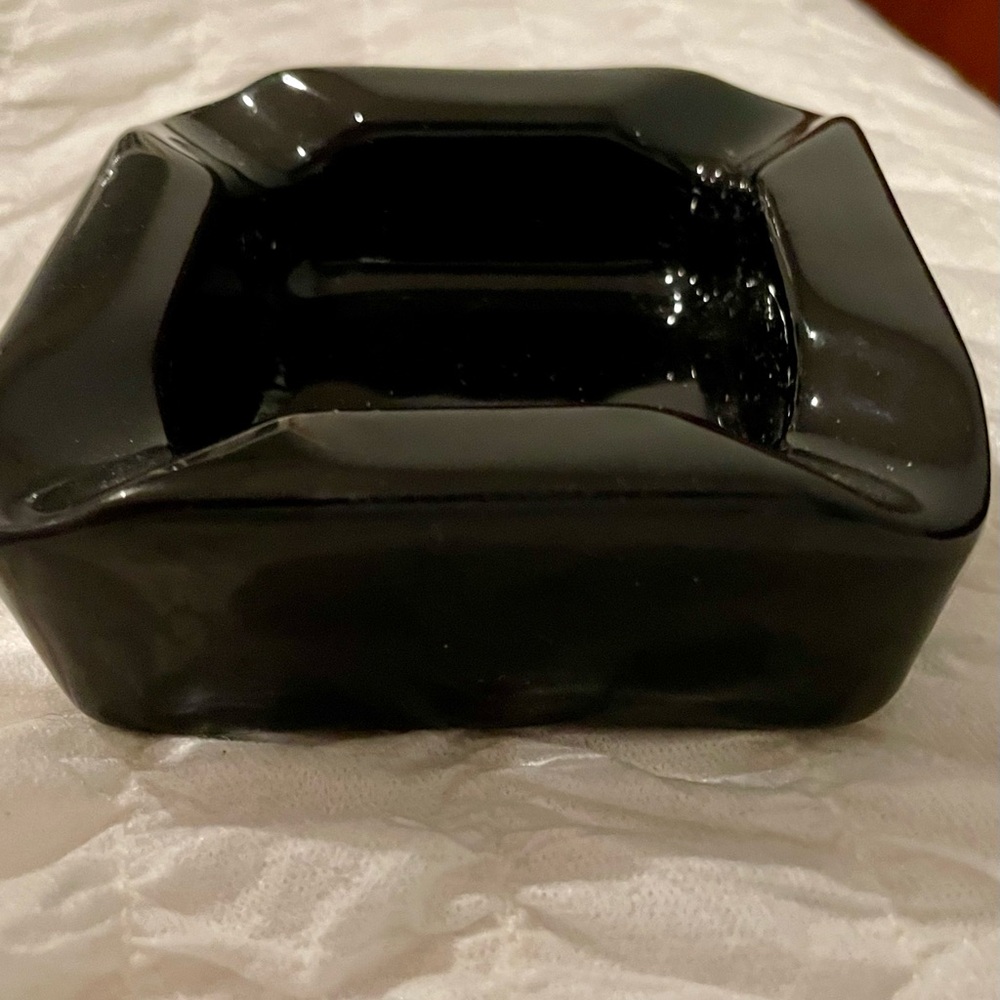 Vintage MCM / Deco Black Glazed Ceramic Square Ashtray Classic - Hall USA 682